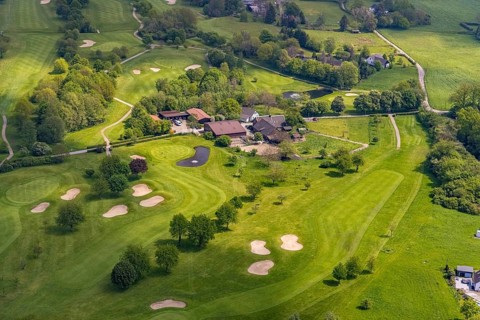 Aerial view, golf course, golf club Mülheim an der Ruhr, Saarn - Süd, Mülheim an der Ruhr, Ruhr