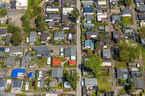 Aerial photo, leisure domicile Entenfangsee, permanent campers, Am Entenfang, Saarn - Süd, Mülheim