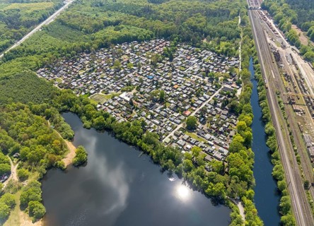 Aerial photo, leisure domicile Entenfangsee, permanent campers, Am Entenfang, Saarn - Süd, Mülheim