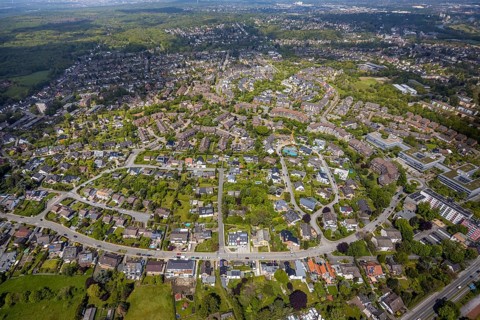 Aerial view, Saarner Kuppe Luxemburger Allee, Saarn, Mülheim an der Ruhr, Ruhr area, North