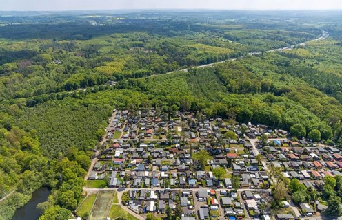 Aerial photo, leisure domicile Entenfangsee, permanent campers, Am Entenfang, Saarn - Süd, Mülheim