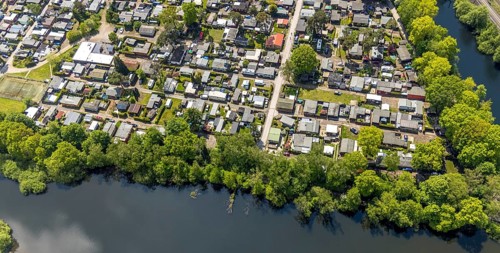 Aerial photo, leisure domicile Entenfangsee, permanent campers, Am Entenfang, Saarn - Süd, Mülheim