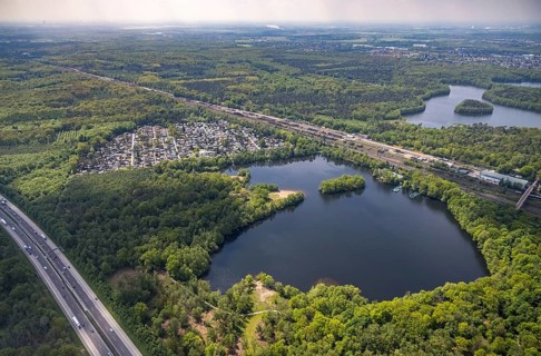 Aerial photo, leisure domicile Entenfangsee, permanent campers, Am Entenfang, Saarn - Süd, Mülheim