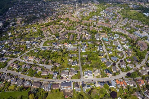 Aerial view, Saarner Kuppe Luxemburger Allee, Saarn, Mülheim an der Ruhr, Ruhr area, North