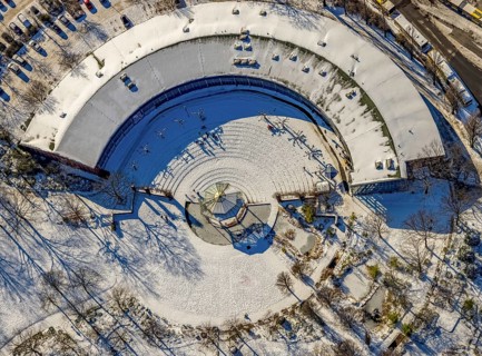 Aerial view, Ringlokschuppen, Park am Schloss Broich, Broich - Ost, Mülheim an der Ruhr, Ruhr area,