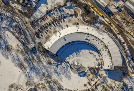 Aerial view, Ringlokschuppen, Park am Schloss Broich, Broich - Ost, Mülheim an der Ruhr, Ruhr area,