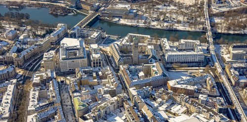 Aerial view, town hall market, town hall, cycle highway, Altstadt I - Südost, Mülheim an der Ruhr,