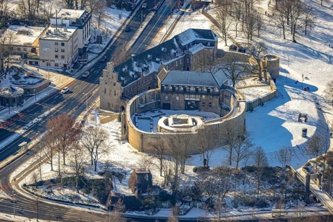 Aerial view, Broich Castle, Old Town II, Mülheim an der Ruhr, Ruhr area, North Rhine-Westphalia,