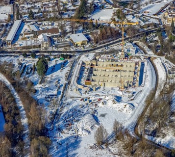 Aerial view, construction site of the Emschergenossenschaft, Köttelbecke renaturalisation,