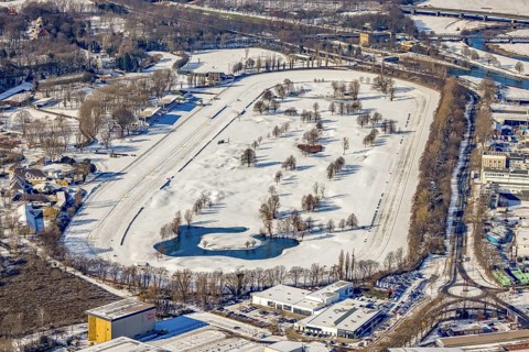 Aerial view, Raffelberg racecourse with golf course inside, Speldorf, Mülheim an der Ruhr, Ruhr