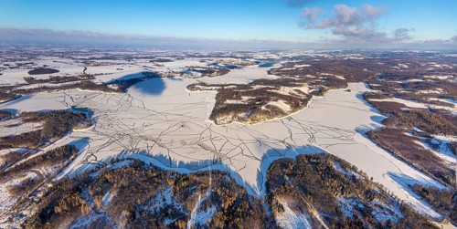 Aerial view, forest area Südlicher Randweg and Möhnesee, Brüningsen, Möhnesee, Sauerland, North