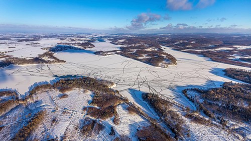 Aerial view, forest area Südlicher Randweg and Möhnesee, Brüningsen, Möhnesee, Sauerland, North