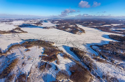 Aerial view, forest area Südlicher Randweg and Möhnesee, Brüningsen, Möhnesee, Sauerland, North