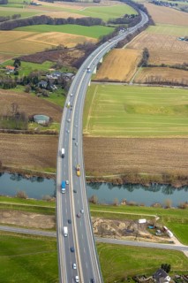 Aerial view, Mintarder Ruhrtalbrücke, motorway A52, river Ruhr, construction site under the bridge,