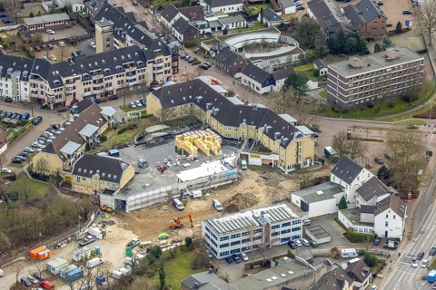 Aerial view, construction site building Düsseldorfer Straße 116, Zur Alten Mühle, Saarn, Mülheim an