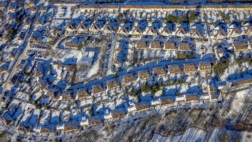 Aerial view, workers' housing estate, Heimaterde housing estate, Theodor-Suhnel-Straße, Heißen -