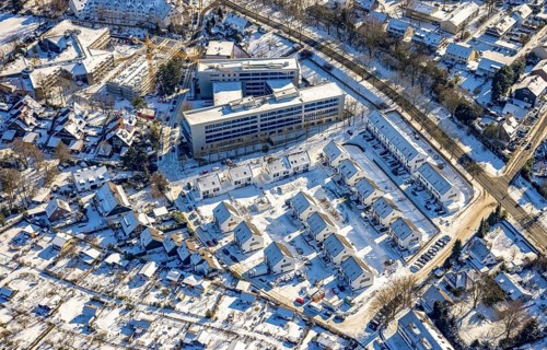 Aerial view, construction site new housing estate Theo-Wüllenkemper-Straße, office property