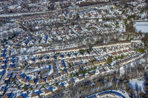Aerial view, workers' housing estate, Heimaterde housing estate, Theodor-Suhnel-Straße, Heißen -