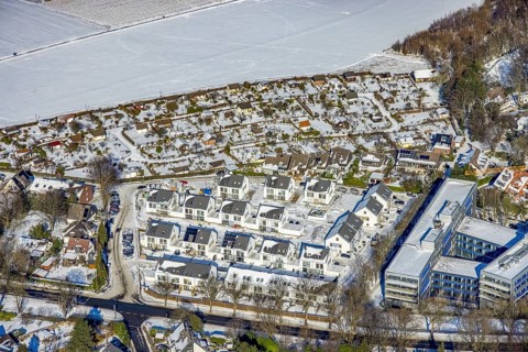 Aerial view, construction site new housing estate Theo-Wüllenkemper-Straße, office property