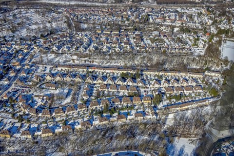 Aerial view, workers' housing estate, Heimaterde housing estate, Theodor-Suhnel-Straße, Heißen -