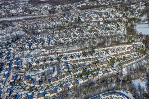 Aerial view, workers' housing estate, Heimaterde housing estate, Theodor-Suhnel-Straße, Heißen -