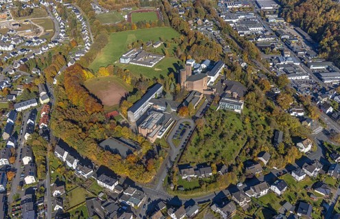 Aerial view, Königsmünster Abbey and Benedictine Grammar School in Meschede town in Meschede,