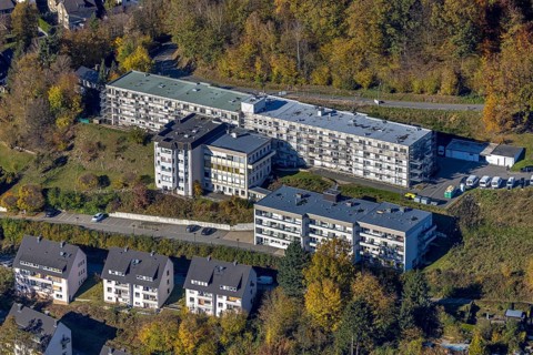 Aerial photo, conversion and renovation DRK Bernhard-Salzmann-Haus in Meschede-Stadt in Meschede,