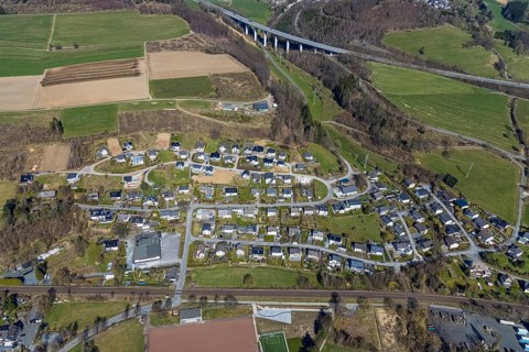Aerial view, construction site, residential area Vor dem Holzborn, Wehrstapel, Meschede, Sauerland,