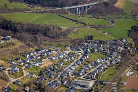 Aerial view, construction site, residential area Vor dem Holzborn, Wehrstapel, Meschede, Sauerland,