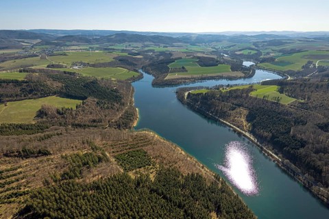 Aerial view, Hennesee, Hennetalsperre, Berghausen, Meschede, Sauerland, North Rhine-Westphalia,