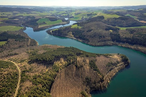 Aerial view, Hennesee, Hennetalsperre, Berghausen, Meschede, Sauerland, North Rhine-Westphalia,