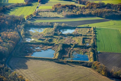 Aerial view, former sewage sludge landfill in the Halingen district of Menden, Sauerland, North