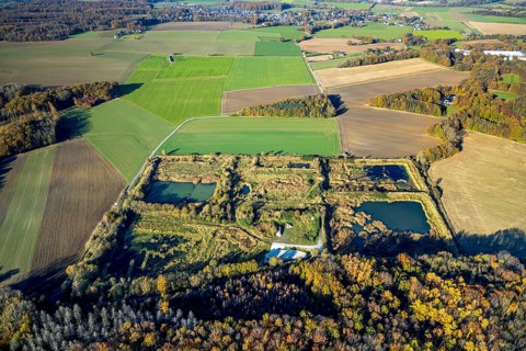 Aerial view, former sewage sludge landfill in the Halingen district of Menden, Sauerland, North
