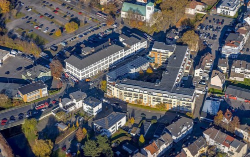 Aerial view, Hansa Seniorenwohnpark Menden as well as parish church St. Walburgis and Education