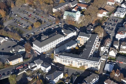 Aerial view, Hansa Seniorenwohnpark Menden as well as parish church St. Walburgis and Education