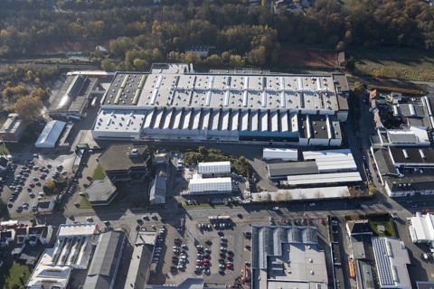 Aerial view, company premises HME Copper Deutschland GmbH in Menden, Sauerland, North