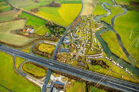 Aerial view of the planned industrial area Westfalen Hamm/Lippetal east of the Hamm-Uentrop