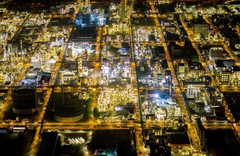 Aerial view, chemical park Marl, chemical zone, Marl, Ruhr area, North Rhine-Westphalia, Germany,