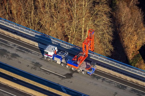 Aerial photo, construction measure with emergency reinforcement for Rahmede viaduct on the A45