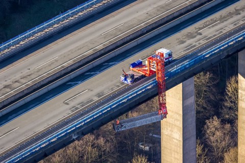 Aerial photo, construction measure with emergency reinforcement for Rahmede viaduct on the A45