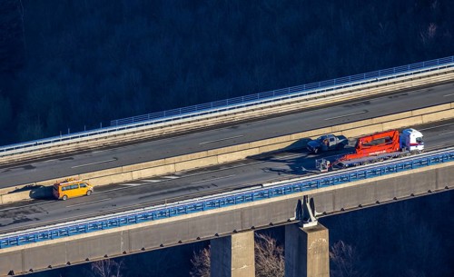 Aerial photo, construction measure with emergency reinforcement for Rahmede viaduct on the A45