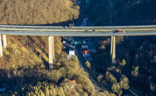 Aerial photograph, construction work with emergency reinforcement on the dilapidated and closed