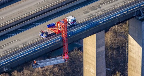 Aerial photo, construction measure with emergency reinforcement for Rahmede viaduct on the A45