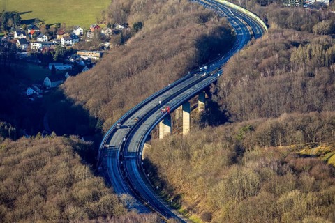 Aerial photograph, construction work with emergency reinforcement on the dilapidated and closed