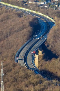 Aerial photograph, construction work with emergency reinforcement on the dilapidated and closed