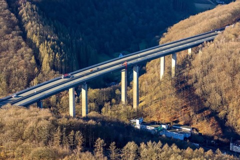 Aerial photograph, construction work with emergency reinforcement on the dilapidated and closed