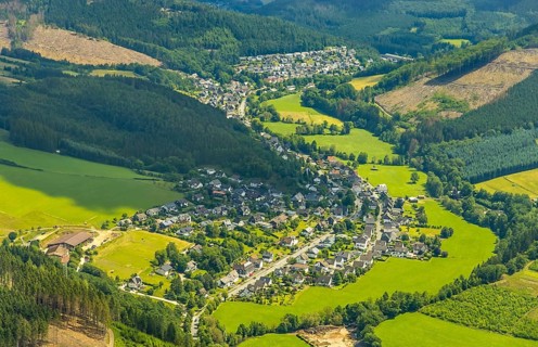 Aerial view, local view Kickenbach and Langenei, Altenhundem, Lennestadt, Sauerland, North