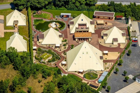Aerial photo, Galileo Park, Sauerland Pyramids, Mining Museum Siciliaschacht, Meggen, Lennestadt,