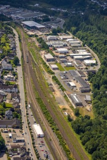 Aerial view, industrial area railway depot, Altenhundem, Lennestadt, Sauerland, North