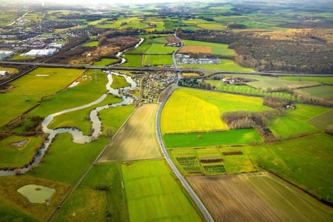 Aerial view of the planned industrial area Westfalen Hamm/Lippetal east of the Hamm-Uentrop